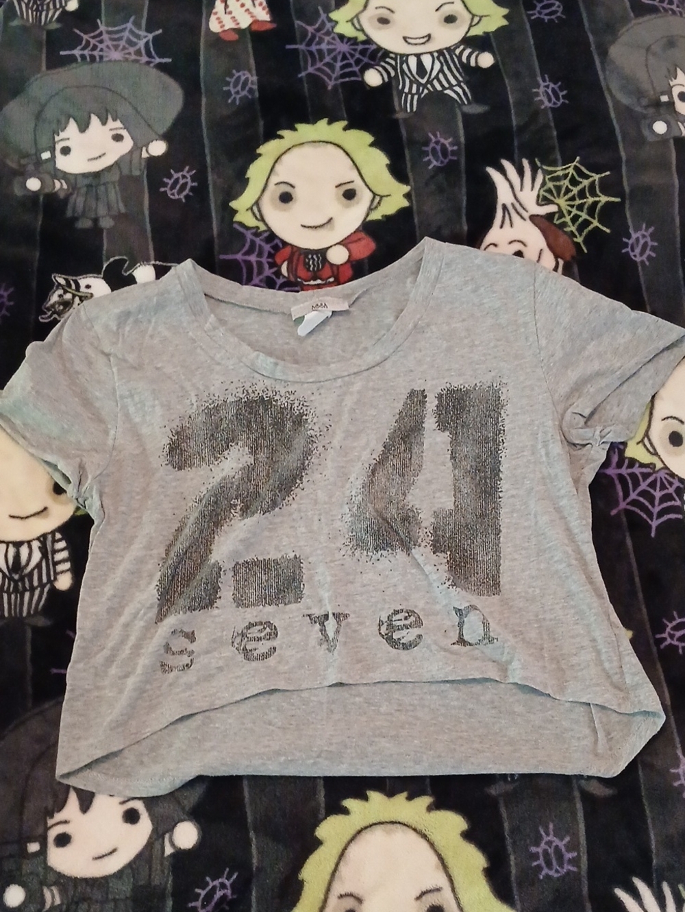 Womens Grey Glitter '24 Seven' Graphic Crop Top